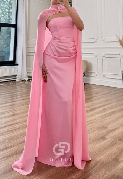 Simple Cape Sleeveless Strapless A-Line Prom Dress