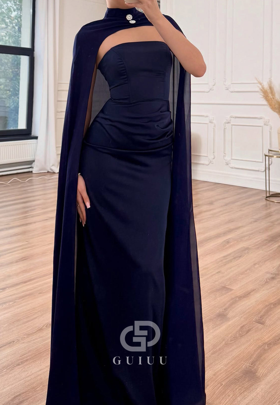 Simple Cape Sleeveless Strapless A-Line Prom Dress