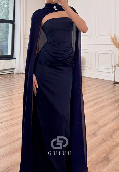 Simple Cape Sleeveless Strapless A-Line Prom Dress