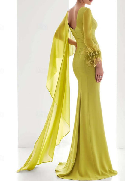 Long Sleeves V-Neck Floor-Length Evening Formal Dress