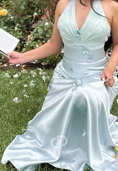 Mint Green Halter Sleeveless A-Line Ruched Prom Dress