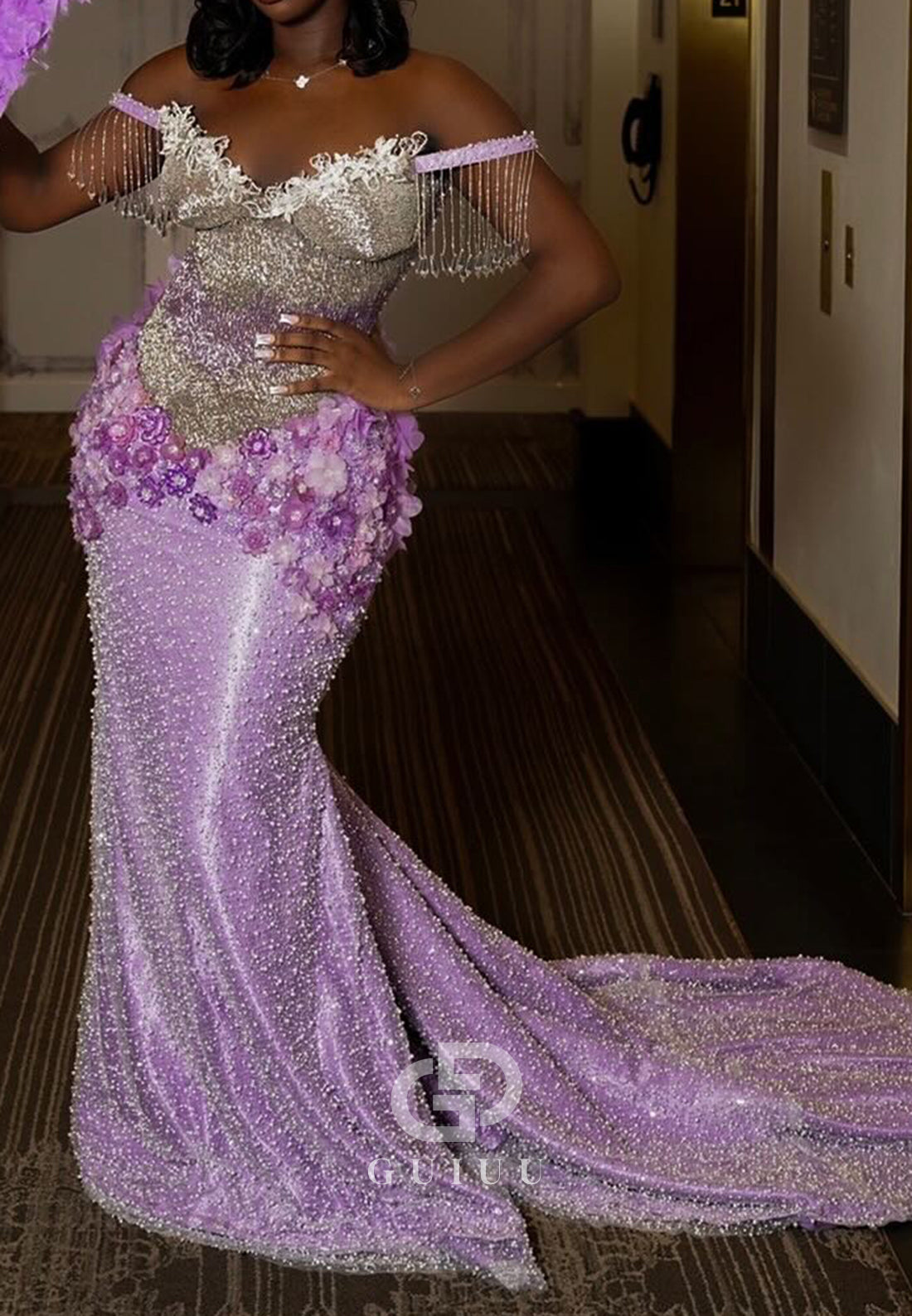 Lilac Sweetheart Sleeveless Beads Appliques Prom Dress