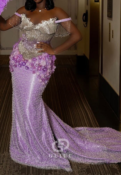 Lilac Sweetheart Sleeveless Beads Appliques Prom Dress