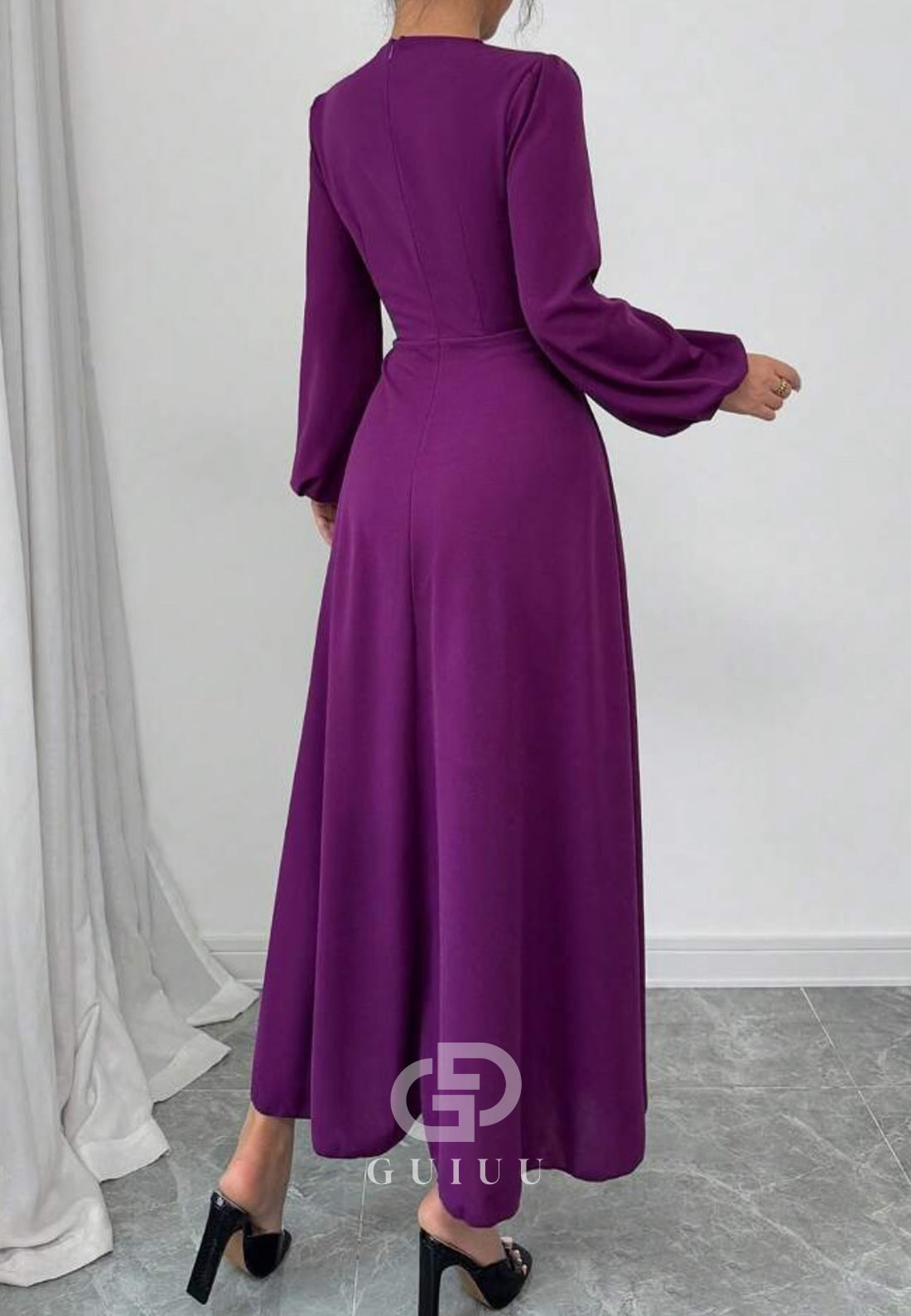 Orchid A-Line Long Sleeves Empire-Waist Evening Dress