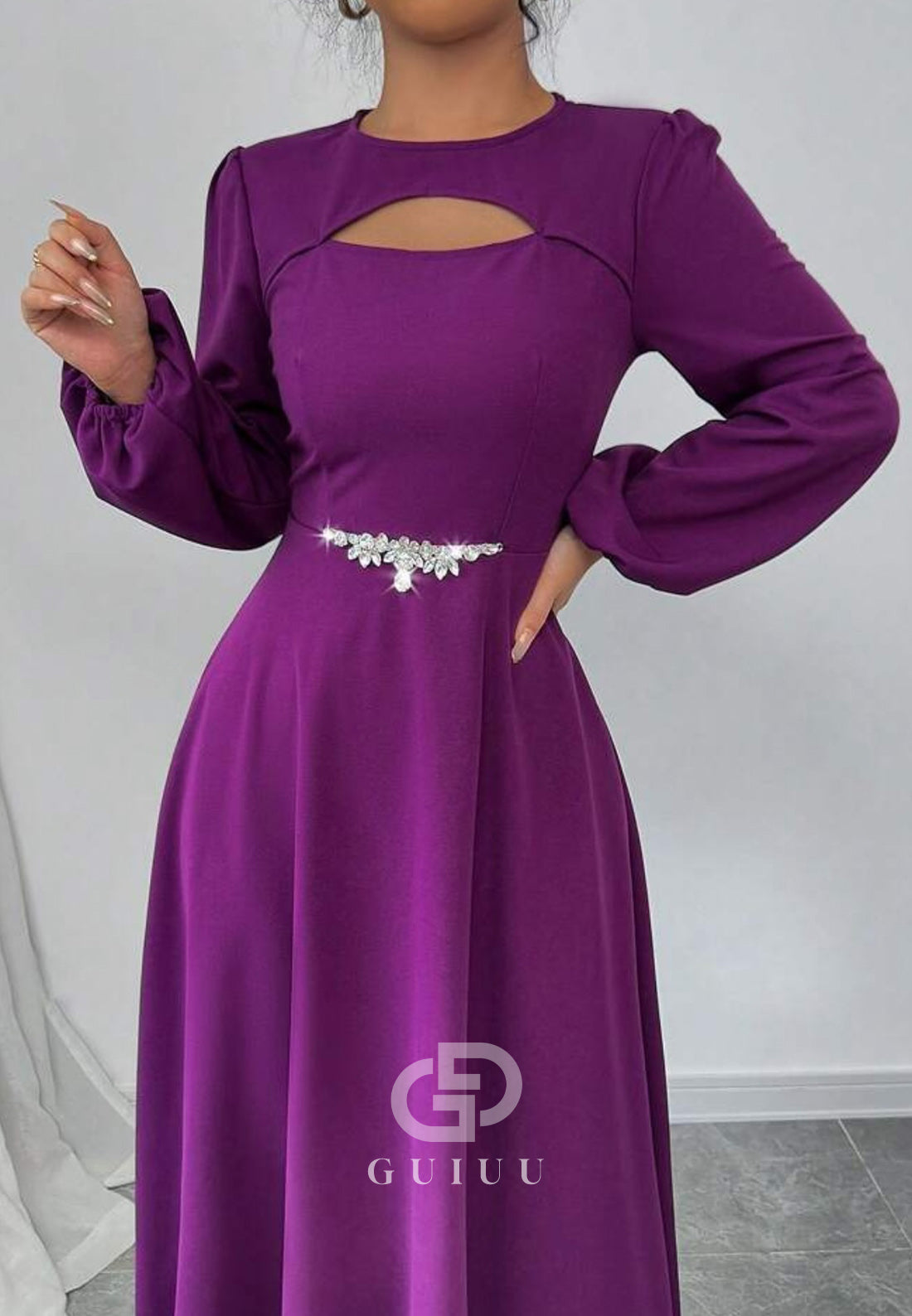 Orchid A-Line Long Sleeves Empire-Waist Evening Dress