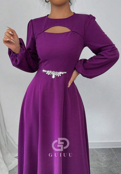 Orchid A-Line Long Sleeves Empire-Waist Evening Dress