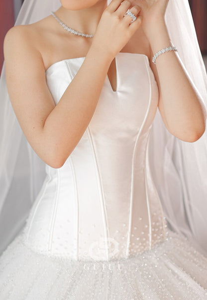 Charming A-Line Sleeveless Strapless Mermaid Wedding Dress