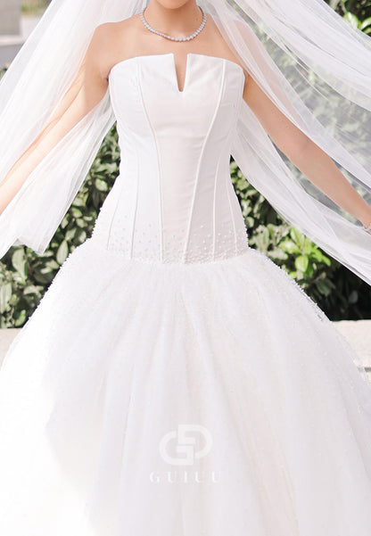Charming A-Line Sleeveless Strapless Mermaid Wedding Dress