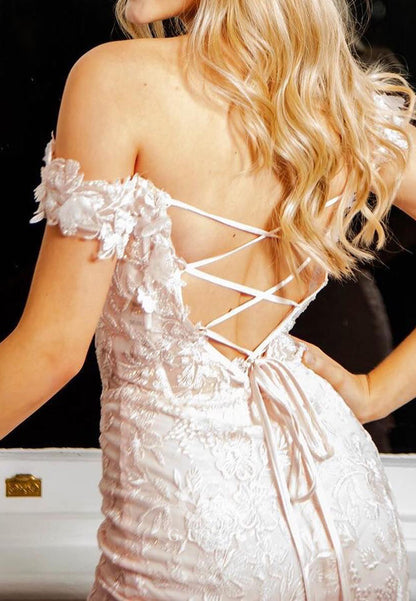 Blushing Pink Sleeveless Strapless Corset Tulle Slit Prom Dress