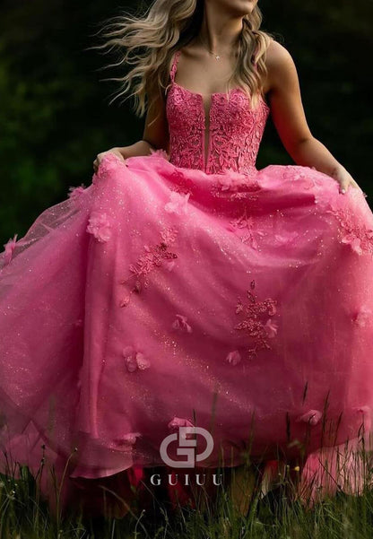 Charming A-Line Spaghetti Straps Sweetheart Appliques Prom Dress