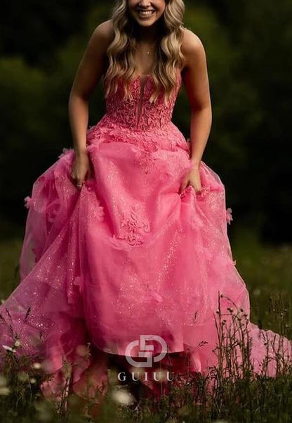 Charming A-Line Spaghetti Straps Sweetheart Appliques Prom Dress