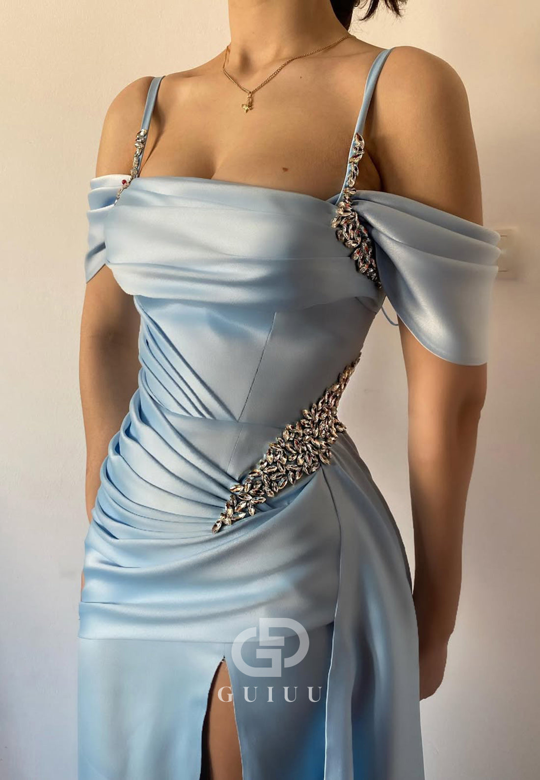 Spaghetti Straps Sweetheart Prom Dress with Slit Ruched Evening Party Dress