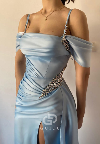 Spaghetti Straps Sweetheart Prom Dress with Slit Ruched Evening Party Dress