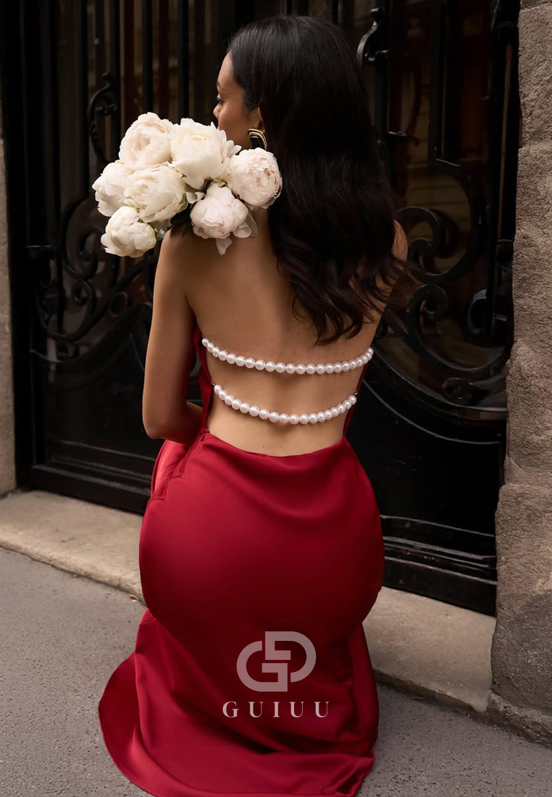 Simple Halter Sleeveless Backless Pearls Prom Dress