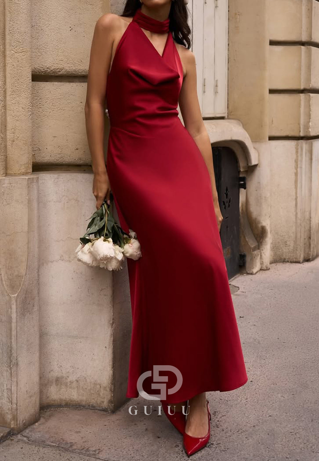 Simple Halter Sleeveless Backless Pearls Prom Dress