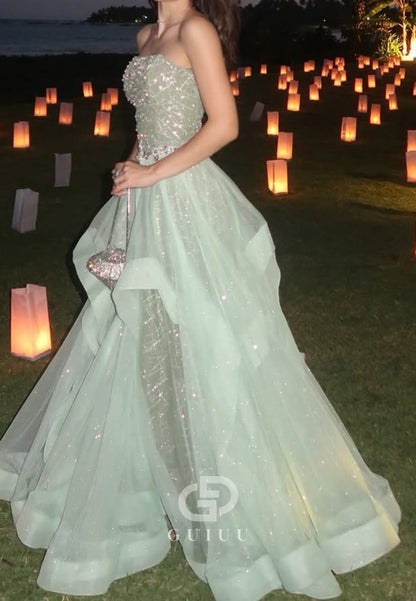 Mint Green Sleeveless Strapless A-Line Empire-Waist Prom Dress