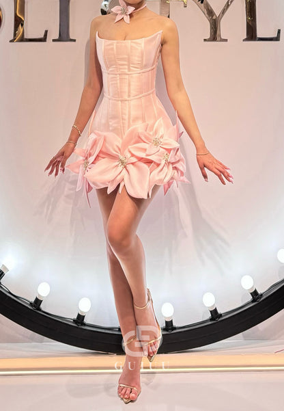 Blushing Pink Scoop Sleeveless Feathers Homecoming Dress
