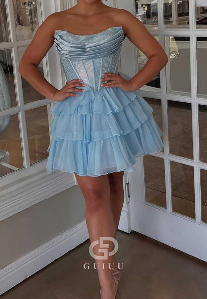 A-Line Strapless Sleeveless Ruffles Homecoming Dress