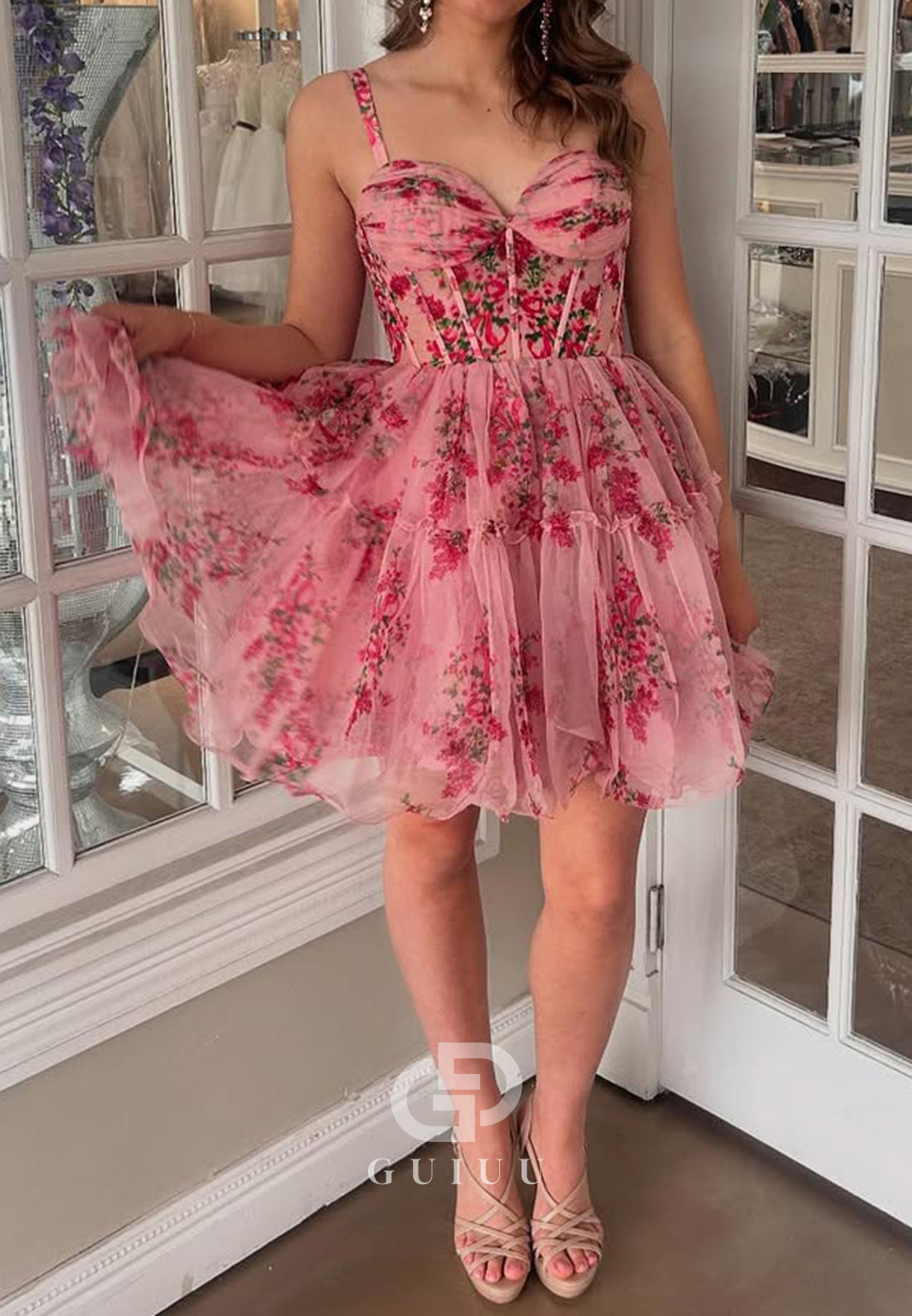 Blushing Pink Spaghetti Straps Sweetheart A-Line Homecoming Dress