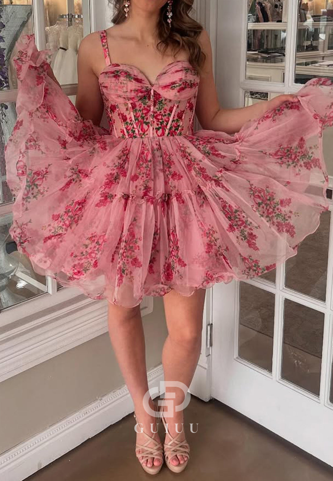 Blushing Pink Spaghetti Straps Sweetheart A-Line Homecoming Dress