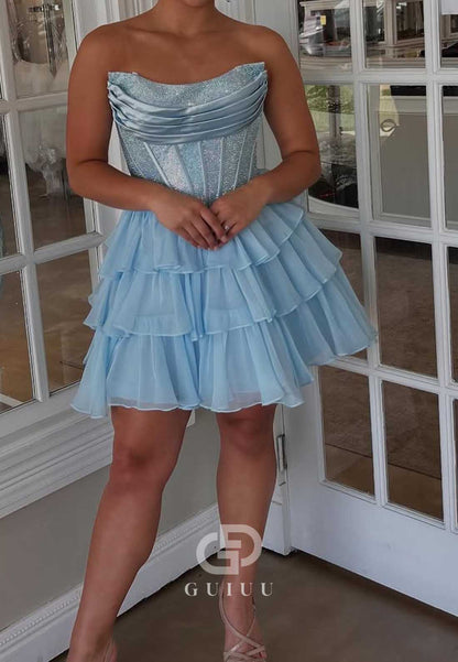 A-Line Strapless Sleeveless Ruffles Homecoming Dress