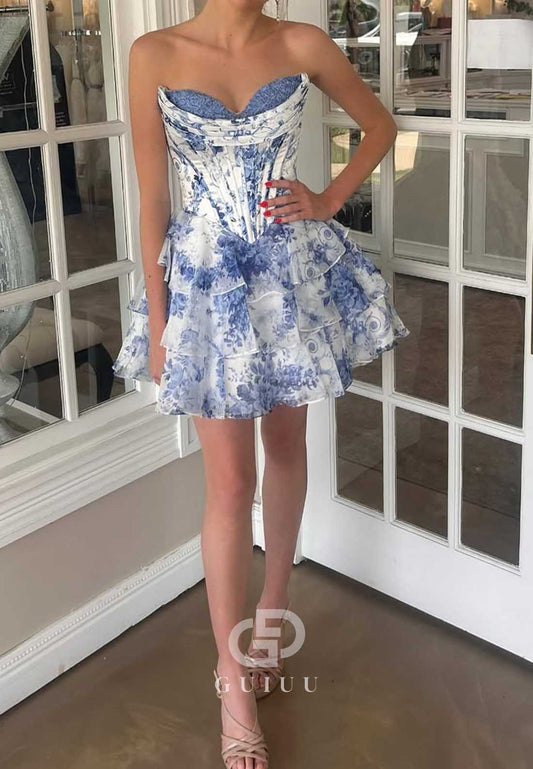 A-Line Strapless Sleeveless Ruffles Corset Homecoming Dress