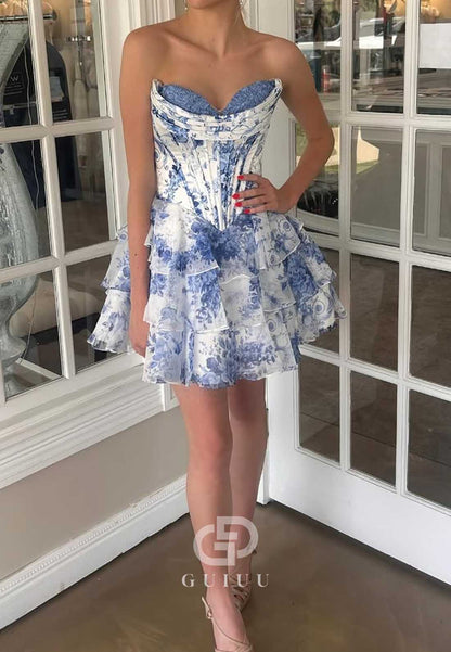 A-Line Strapless Sleeveless Ruffles Corset Homecoming Dress