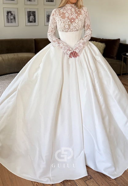 Elegant Long Sleeves High Neck Empire-Waist Wedding Dress