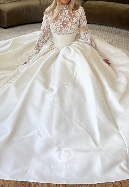 Elegant Long Sleeves High Neck Empire-Waist Wedding Dress