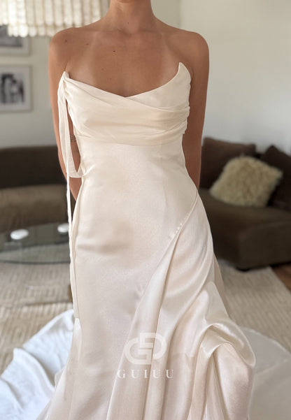 Simple Sleeveless Strapless Ruched Mermaid Wedding Dress