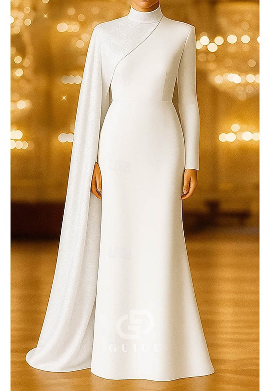 A-Line Sweep Brush Train Ball Gown with Cape Evening Gown