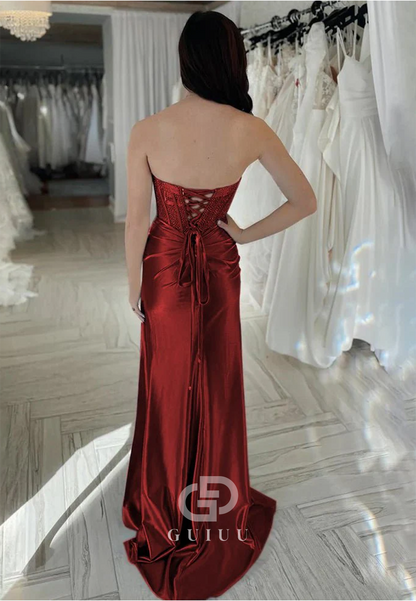 Simple Beaded Sweetheart  Mermaid Long Prom Dress