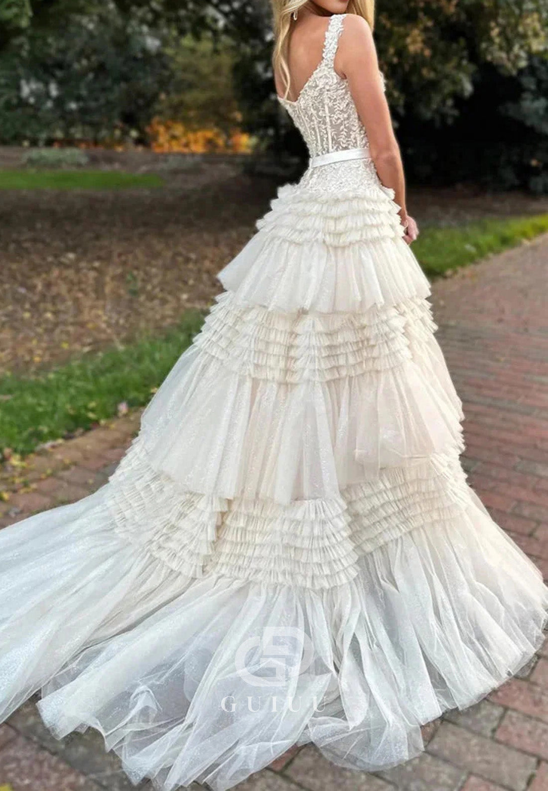 A-Line Tulle Ruffles Off-Shoulder Long Prom Dress with Bow