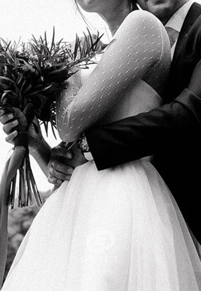 Long Sleeves Scoop Empire-Waist Lace Wedding Dress