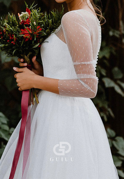 Long Sleeves Scoop Empire-Waist Lace Wedding Dress