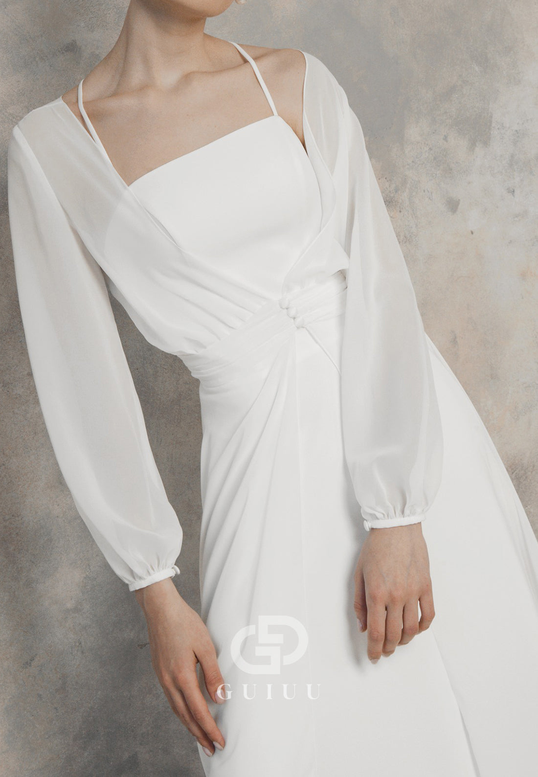 Simple Long Sleeves Square Empire-Waist Wedding Dress
