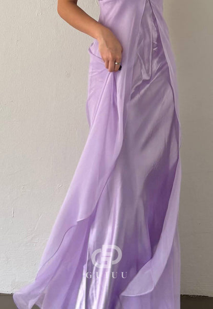 Lilac Spaghetti Straps Square A-Line Satin Prom Dress