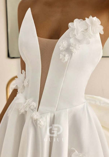 Elegant Sleeveless Strapless A-Line Short Wedding Dress