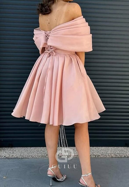 Blushing Pink Off-Shoulder Sleeveless A-Line Homecoming Dress