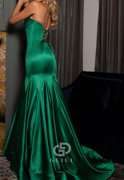 Dark Green Mermaid Sleeveless Strapless Prom Dress