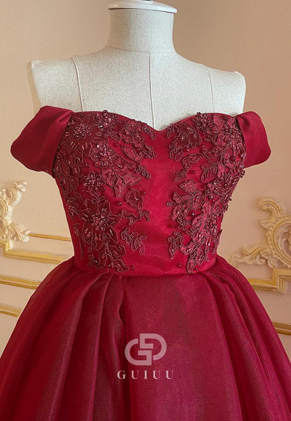 Burgundy A-Line Sleeveless Sweetheart Ruffles Evening Dress