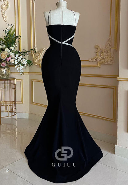 Black Halter Sleeveless Sequins Mermaid Evening Dress