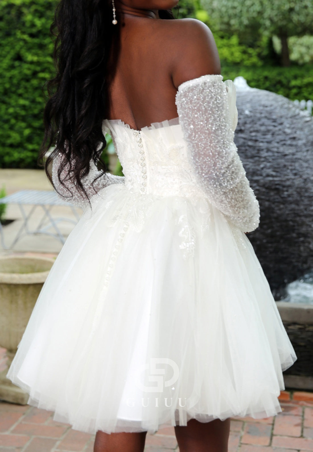 Long Sleeves Off-Shoulder Empire-Waist Short Wedding Dress