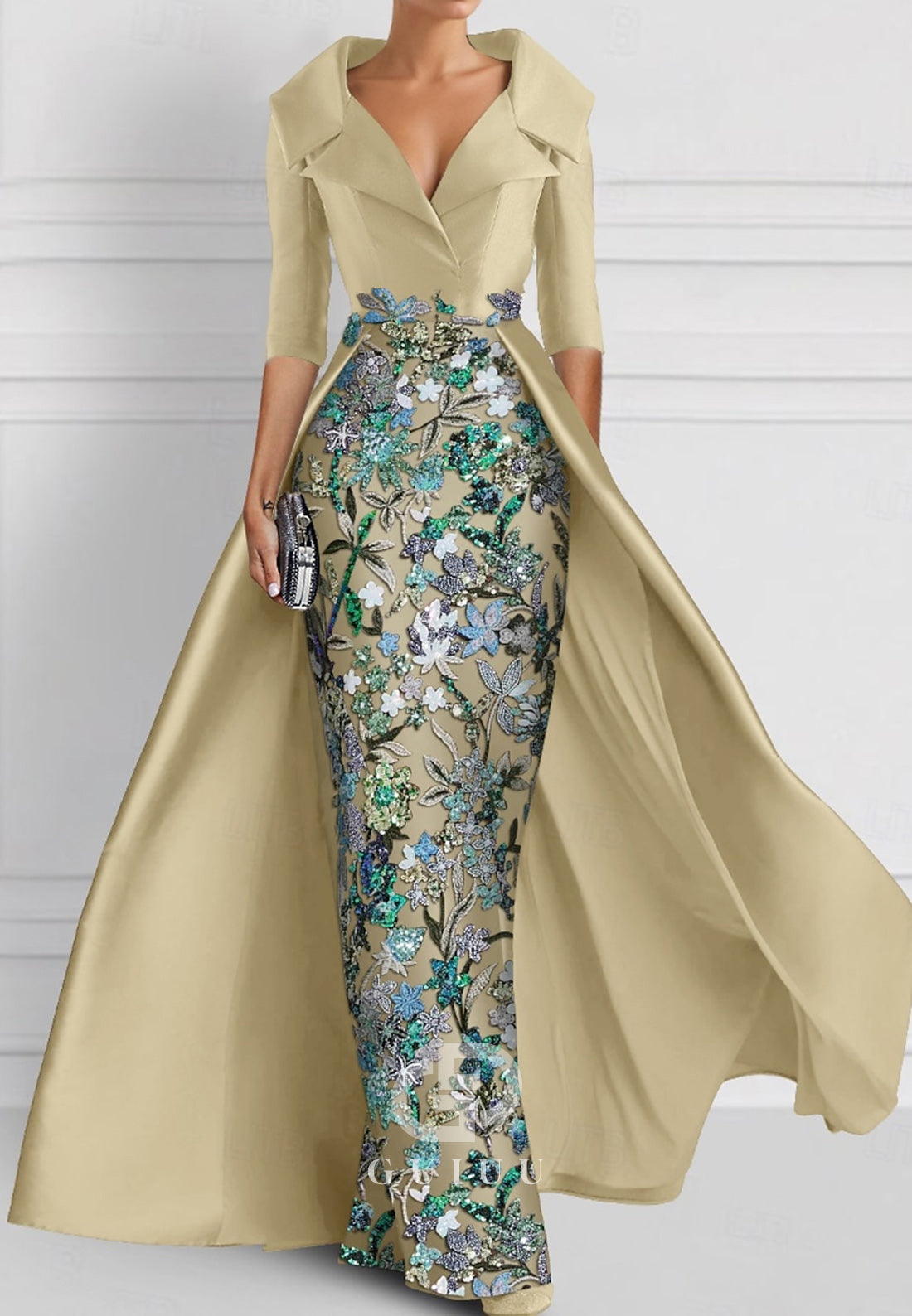 Charming Sheath V-Neck Half Sleeves Appliques Mother of the Bride Dress