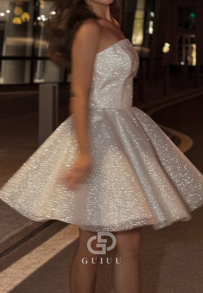 Sparkly Sleeveless Strapless Empire-Waist Short Homecoming Dress
