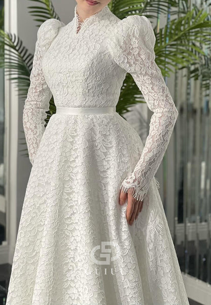 Elegant Long Sleeves High Neck A-Line Wedding Dress