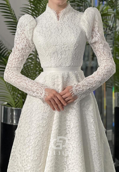 Elegant Long Sleeves High Neck A-Line Wedding Dress