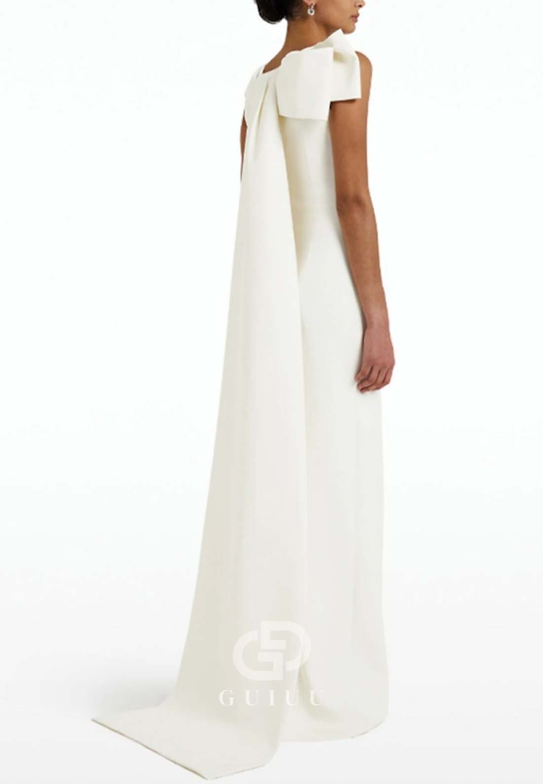 Simple Scoop Sleeveless Bowknot Satin Evening Dress