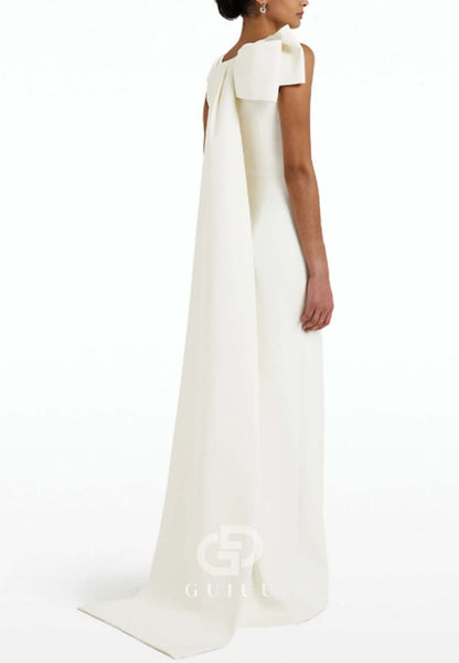 Simple Scoop Sleeveless Bowknot Satin Evening Dress
