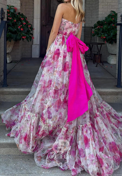 Charming A-Line Sleeveeless Strapless Bowknot Prom Dress